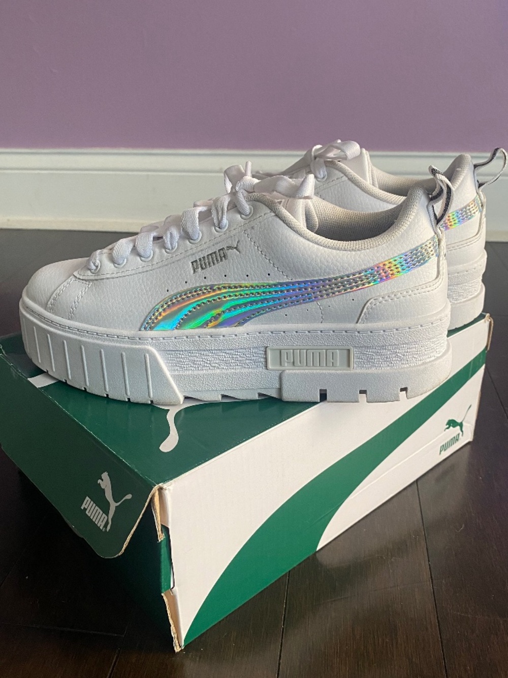 Puma Mayze Iridescent Jr Platform Sneakers Girls Size 5.5Y White Silver